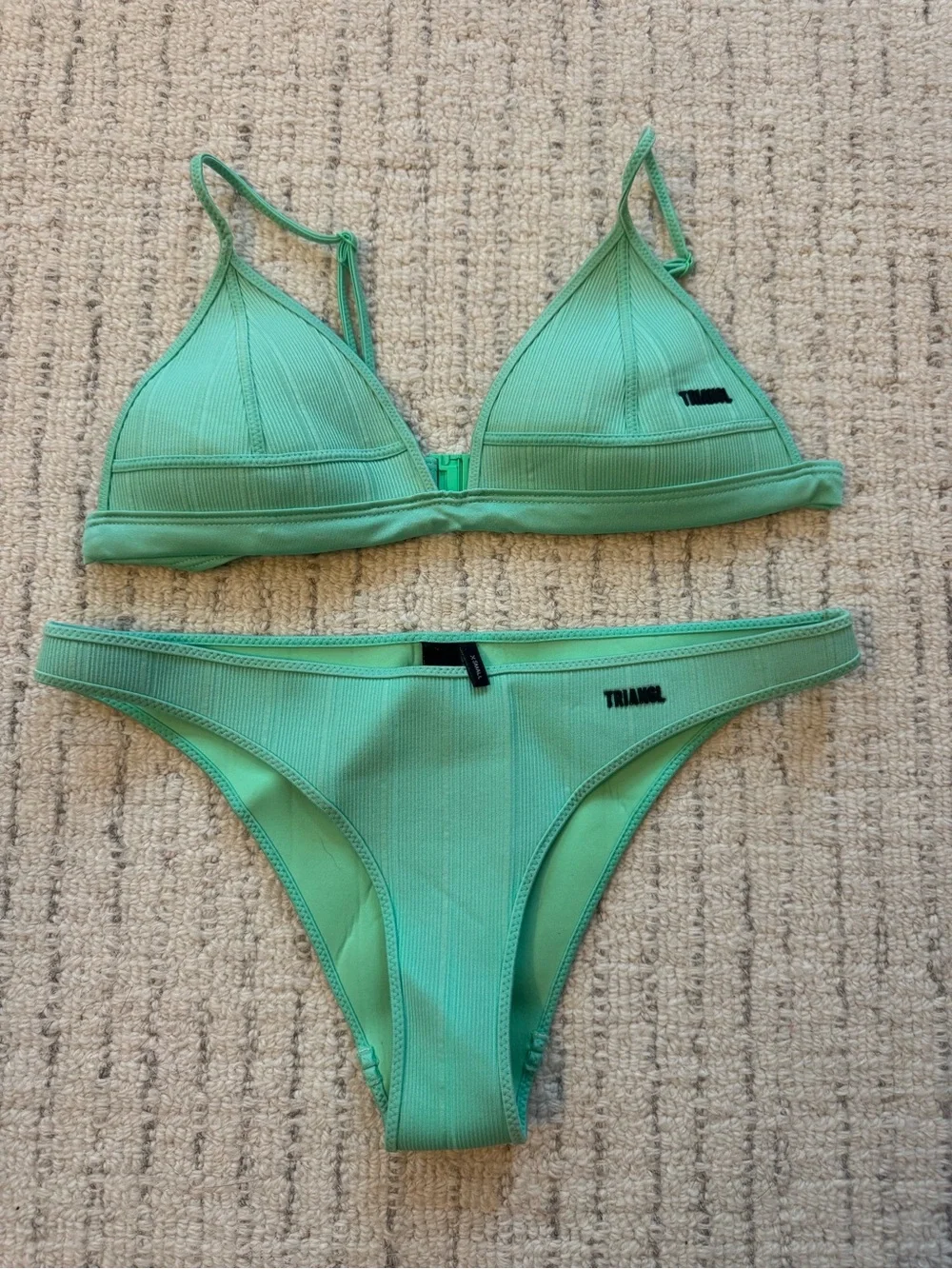 triangl swimwear Mint Green Ribbed Triangle Bikini Set